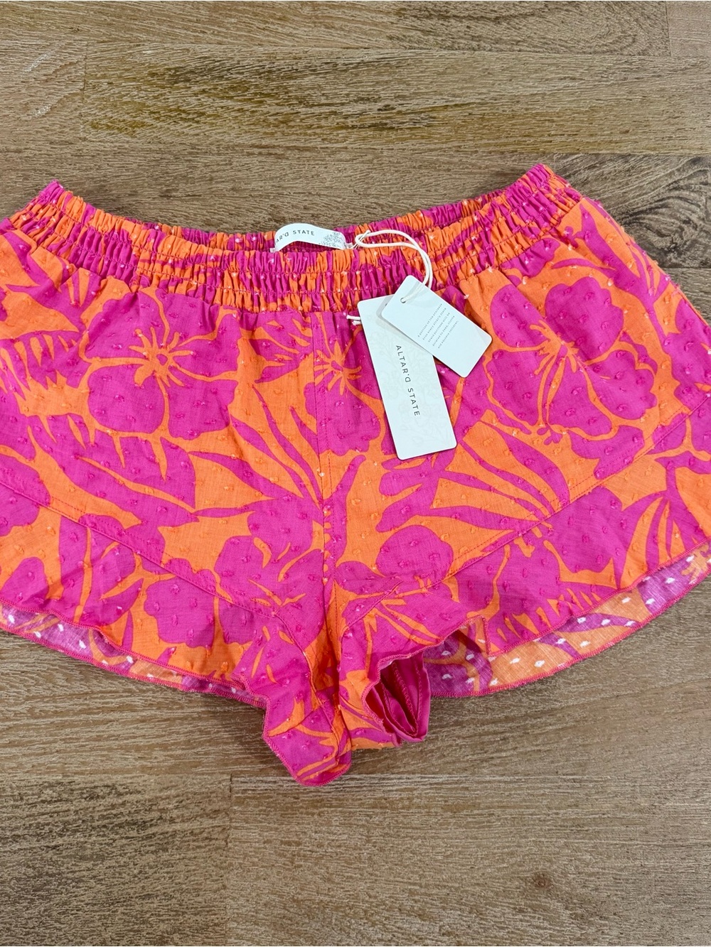 Altar'd State Pink & Orange Floral Pull-On Athletic Shorts - Picture 2 of 5